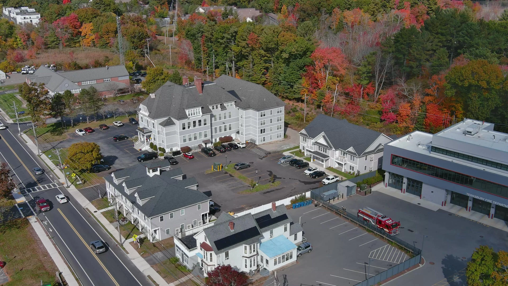 Aerial view of Foster Place and Main Street
