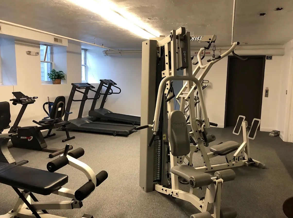 Treadmills, exercise bikes and strength-training equipment in the Foster Place resident fitness room