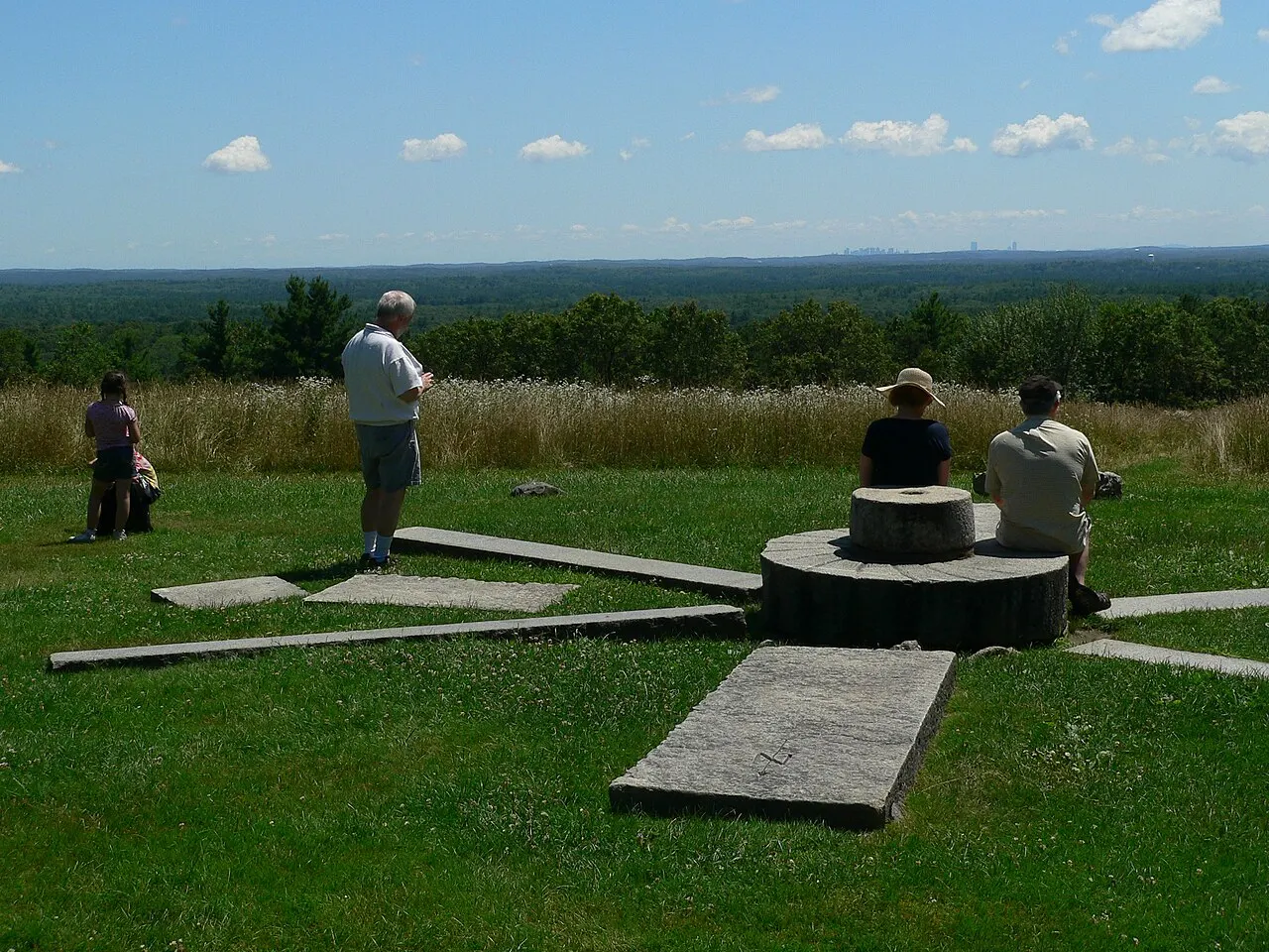 Solstice Stones and distant skyline at Ward Reservation in Andover